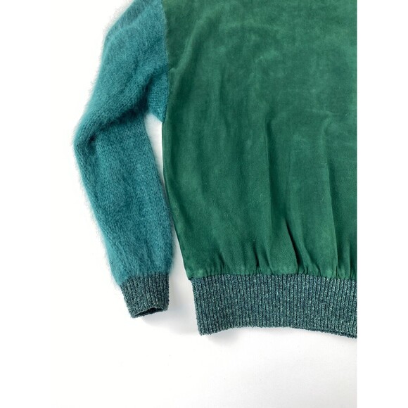 VTG Susan Sandhaus Green Leather Mohair Sweater Womens Medium Avant Garde Funky - Picture 8 of 11